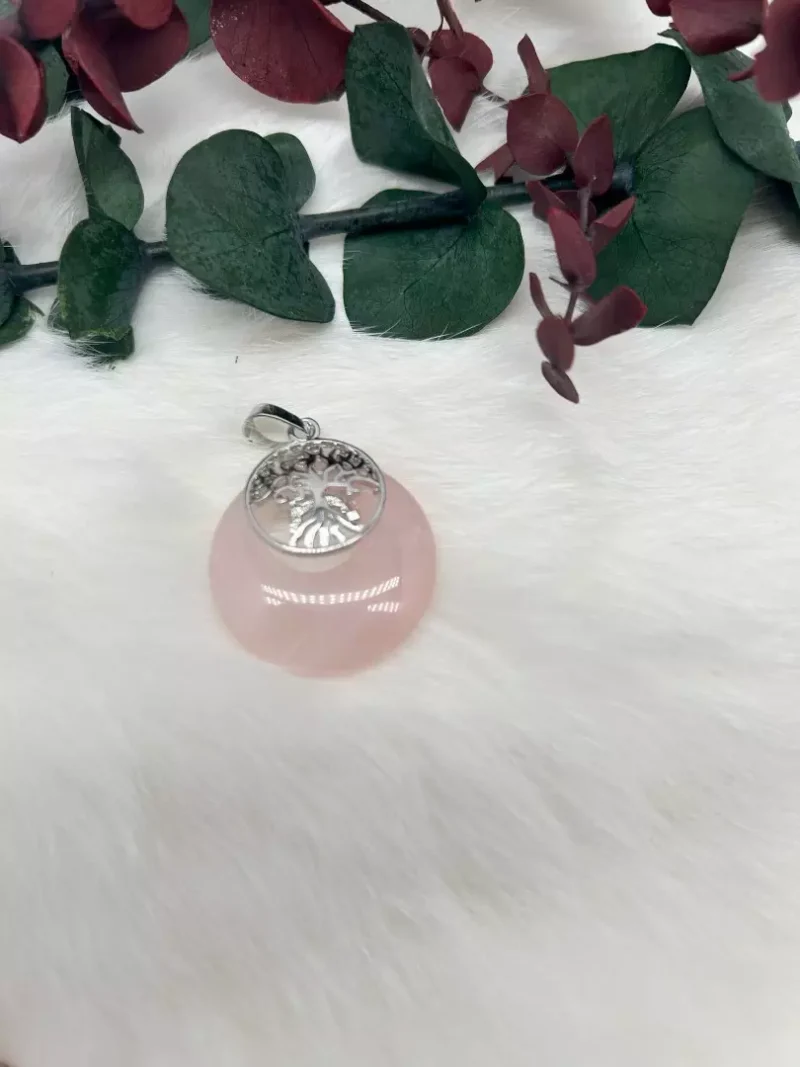 Rose Quartz Round with Tree of Life Pendant 0.015kg