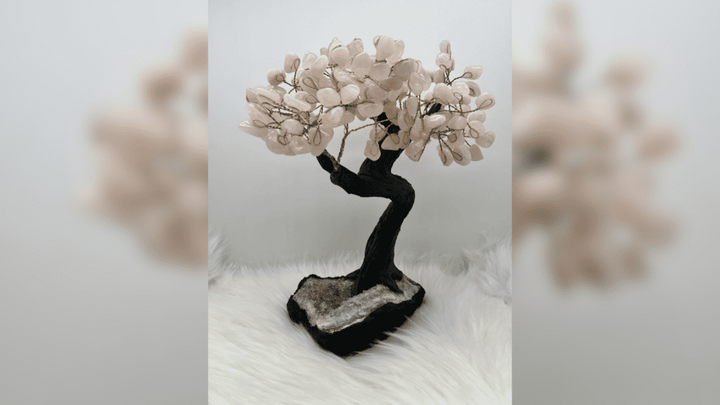 Rose Quartz Tree on Amethyst Base with crystals for home