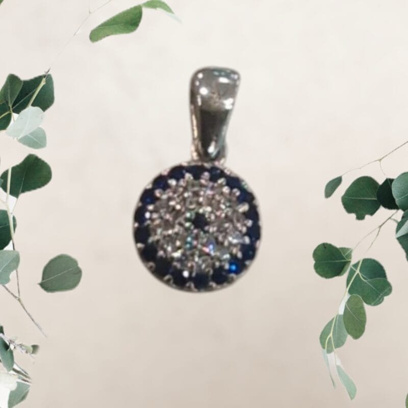 blue rounded silver evil eye pendant