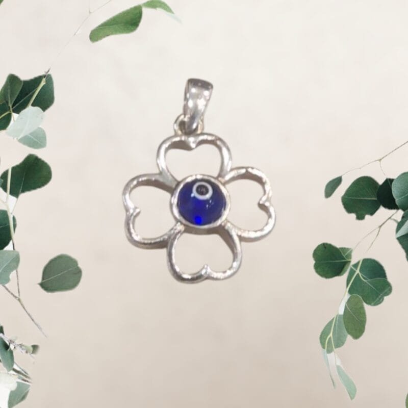 Blue flower evil eye pendant