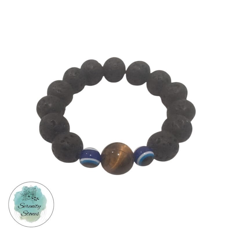 Lava Stone Bracelet w/ Tiger's Eye 12mm