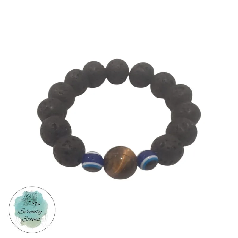 Lava Stone Bracelet w/ Tiger's Eye 12mm
