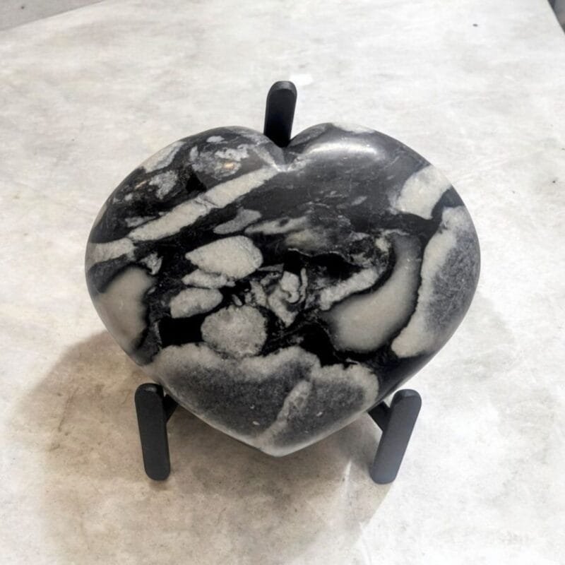 Zebra Jasper Heart w/ Metal Stand