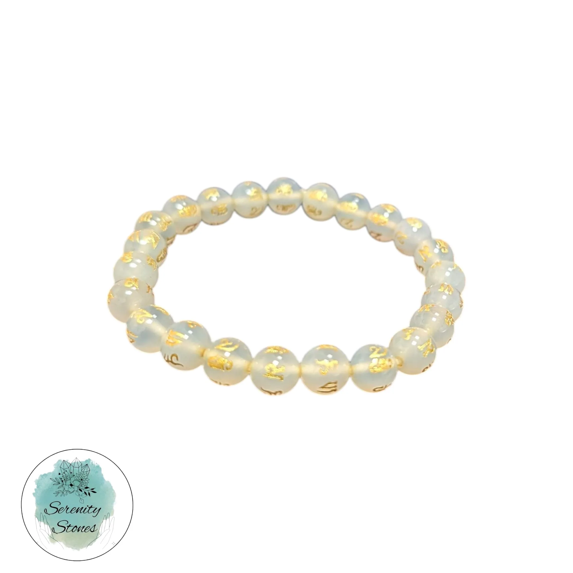 White Agate w/ Mantra Bracelet 8mm