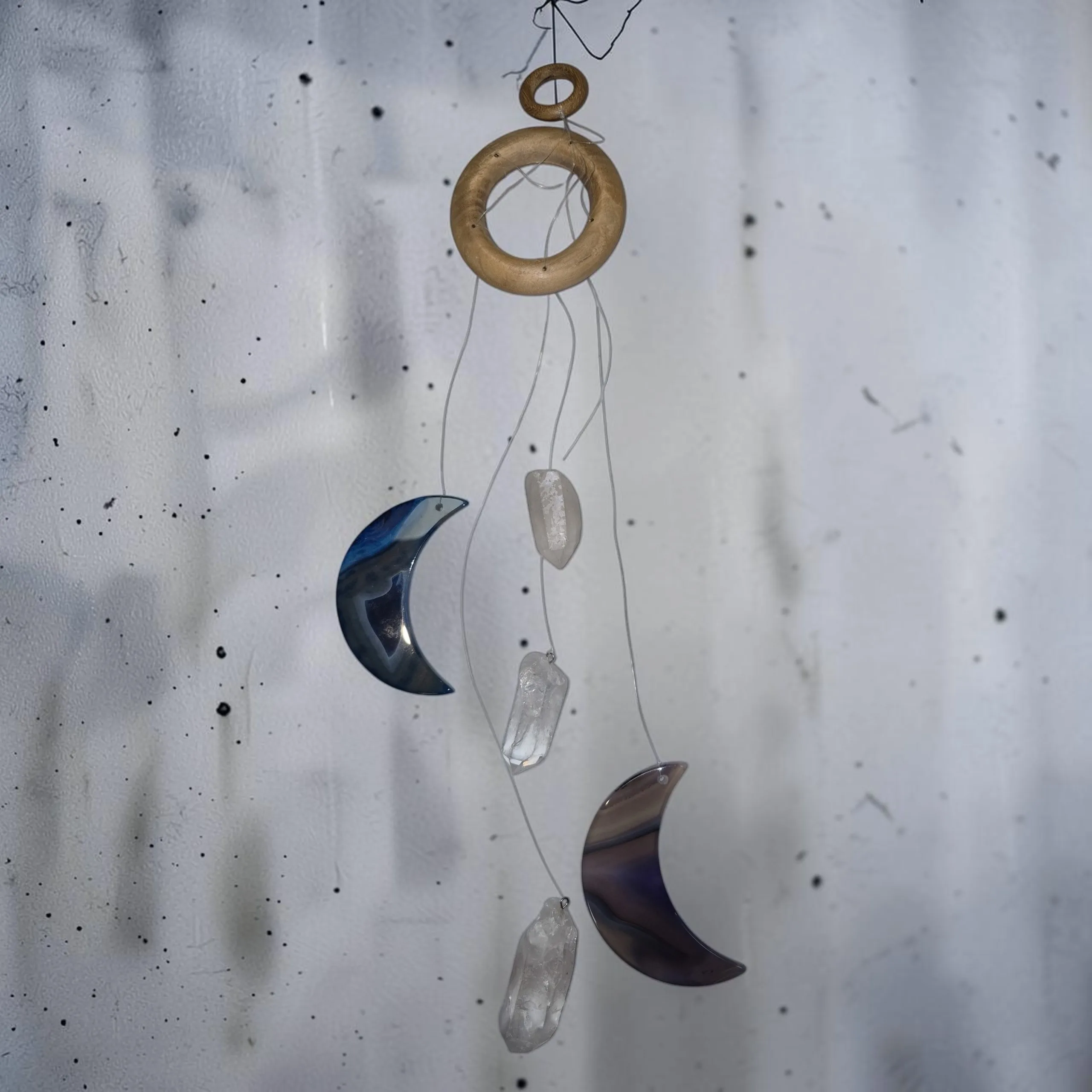 Agate Moon & Clear Quartz Point Wind Chime